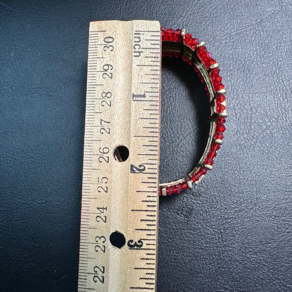 VTG 60s/70s Monet Hinged Bangle Bracelet Red Crystal Accents Gold Tone Statement - Picture 6 of 6